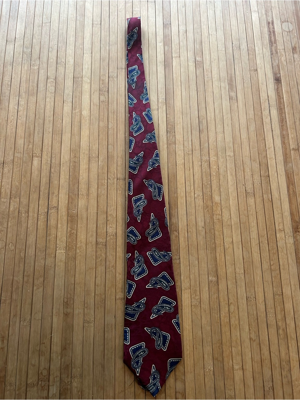 Daniel Adam Men’s Preppy Silk Red Abstract Pattern Tie W/ Blue & White Accents